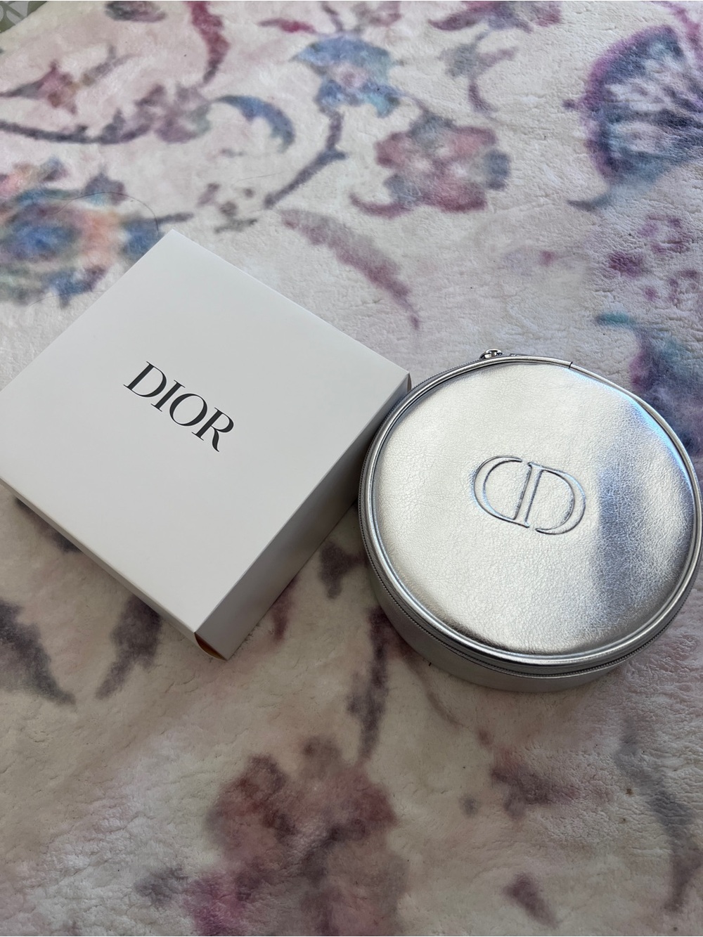 BRAND NEW Dior Metallic Silver Round Leather Case